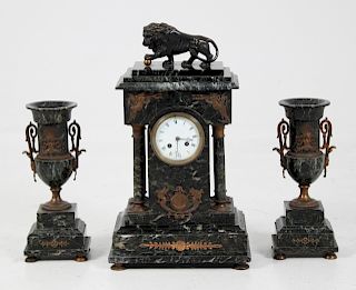 3 PC. FRENCH MARBLE CLOCK SET WITH MATCHING COUPS