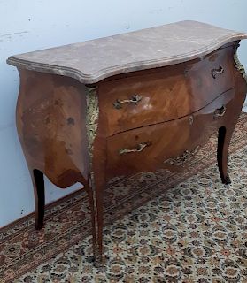 LOUIS XV STYLE MARBLE TOP MARQUETRY INLAID COMMODE