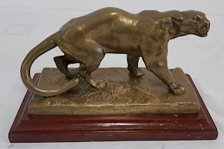 SIGNED FRENCH POLISHED BRONZE SCULPTURE OF PANTHER
