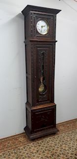 FRENCH BRITTANY STYLE CARVED OAK GRANDFATHER CLOCK