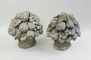 Pair Cast Cement Floral Baskets