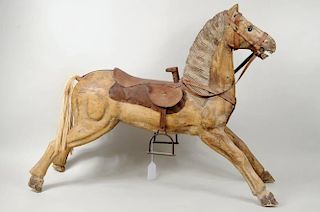 Folk Art Carved Wooden Rocking Horse