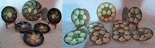 2 SETS OF GLAZED FAIENCE OYSTER PLATES, 17 PCS. TOTAL