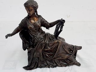 FRENCH BRONZE OF WELL-COSTUMED SEATED LADY