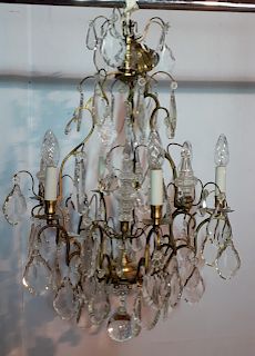 FRENCH 5 LIGHT CRYSTAL AND BRONZE CHANDELIER