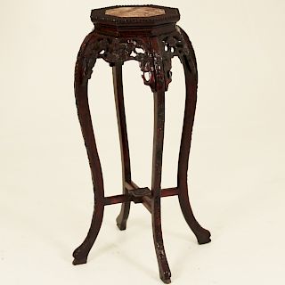 CHINESE BLACK WOOD MARBLE TOP STAND