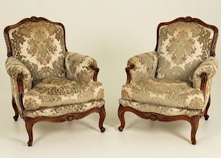 PR. OF FRENCH LOUIS XV STYLE CAVED WALNUT BERGERE