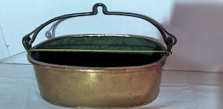 COPPER CAULDRON WITH HAND FORGED IRON HANDLE