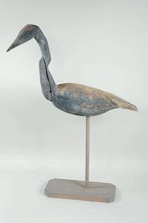 Folk Art Carved & Painted Wood Blue Heron Decoy