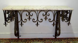 FRENCH HAND FORGED WROUGHT IRON CONSOLE TABLE