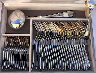 37 PC. LOT OF FRENCH HEAVY SILVER PLATED FLATWARE IN CASE
