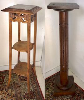 TWO MISCELLANEOUS WOODEN PEDESTALS
