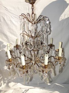 FRENCH 10 LIGHT CUT CRYSTAL AND BRONZE CHANDELIER