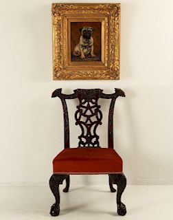 MISC. 2 PC. LOT;  SIGNED OIL ON PANEL, AND  CHILD'S CHAIR