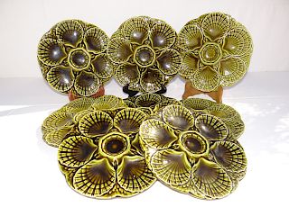 SET OF 8 FRENCH GLAZED FAIENCE OYSTER PLATES