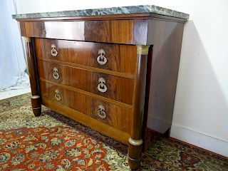 FRENCH EMPIRE STYLE MAHOGANY M/TOP COMMODE