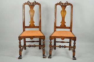 Pair Wm & Mary Style Chairs, Manner John Gaines