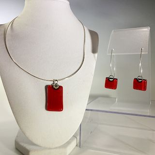 CHARLOTTE POTTER, Scarlet Glass Pendant and Earring Set