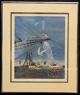 "Shrimpers Anchored in Gulf" Signed Print