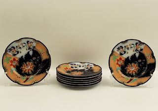 SET OF 8 ENGLISH COBALT AND GOLD HIGHLIGHTED PLATES
