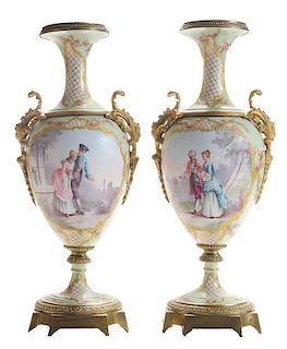 Pair Gilt Bronze-Mounted Sevres Style