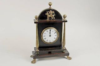 English Brass & Ebonized Mantel Clock