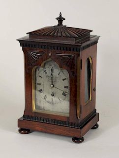 English Regency Carved Mahogany Bracket Clock