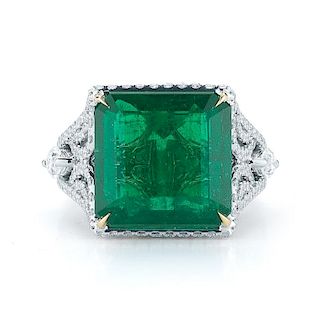 2.54ct DIAMOND AND SQUARE EMERALD RING GIA CERT.