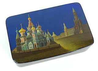 A Russian Lapis Ground Lacquer Box "View of St. Va