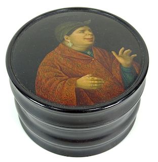 A Russian Lacquer Covered Box "Lady"