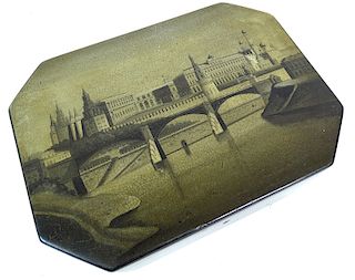 A Russian Grisaille Lacquer Tea Caddy "View"
