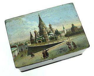 A Russian Lacquer Box "A View of St. Basil's, the