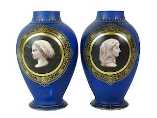 French Gilt Painted Numbered Portrait Vases