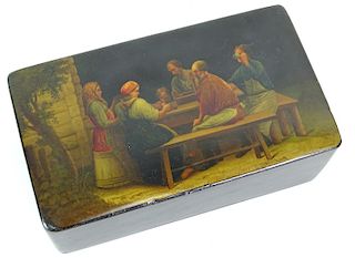 A Russian Lacquer Box "Peasants around the table"