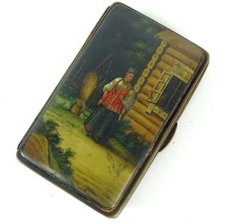 A Russian Lacquer Change Purse "By the Isba"