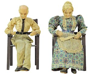 Pair of Vintage Sculpted Elder Wax Figures