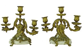 19th Century French Bronze Ormolu Marble Candle
