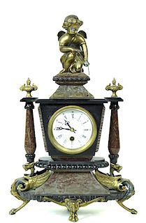 French Style Bronze And Marble Desk Clock