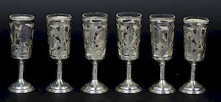 (6) Six Sterling Silver Overlay Matching Cordials.