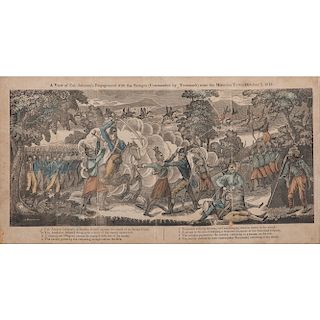 Rare Hand-Colored Engraving of War of 1812 Engagement Between American Forces and Tecumseh