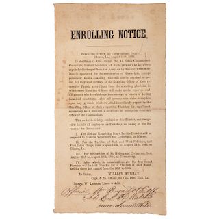 Confederate Enrolling Notice Broadside from Clinton, Louisiana, 1864