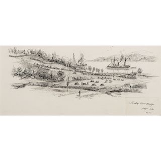 Turkey Creek Bridge, Peninsula Campaign, Pen and Ink Sketch by Charles A. Vanderhoof