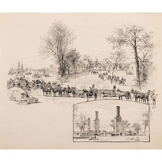 The White House - Before and After the Fire, Pen and Ink Sketch by Alfred R. Waud
