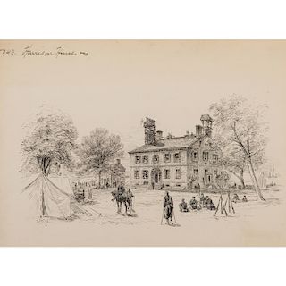Harrison House, Pen and Ink Sketch by Alfred R. Waud