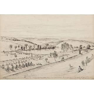 Edwin Forbes, Pen and Ink Sketch of the Army of Northern Virginia Crossing the Potomac, Ca 1875