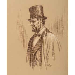 Lloyd Ostendorf, Two Charcoal Drawings of Abraham Lincoln as Lawyer and President