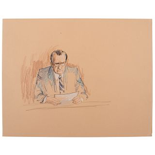 Joan Andrew, Washington Post and CNN Sketch Artist, 16 Original Sketches Documenting the 1980 Trial of Felt "Deep Throat" and Miller, Incl. Nixon and 