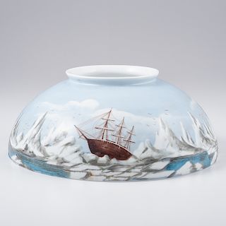 Hand-Painted Lamp Shade of an Arctic Expedition, Ca 1870s-1880s