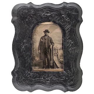 Irregular Sixth Plate Tintype Portrait of American Indian, "Baptist Johnson"