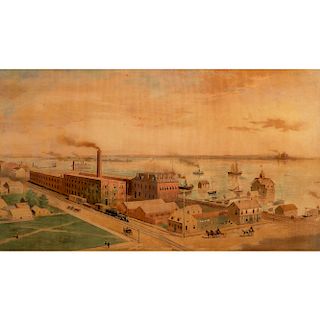 Bird's Eye View of Detroit Factory Parke Davis & Co. Lithograph